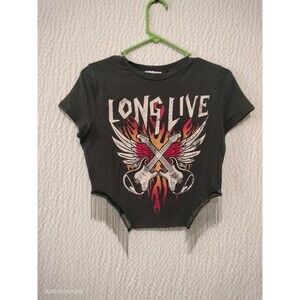 January 7 Long Live Rock Gray Tee Shirt with Metal Fringe Size M Retro Hippie